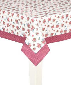 Nappe Rectangulaire Blanche A Fleurs Liseré Bordeaux 150×250 CM