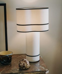 Alternative view of SERGIO – Lampe à poser lin blanc X ganse noire