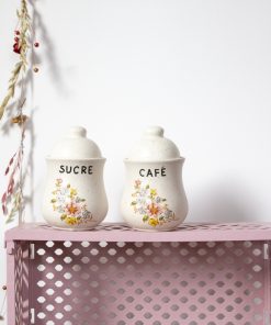 2 pots en grès sucre et café